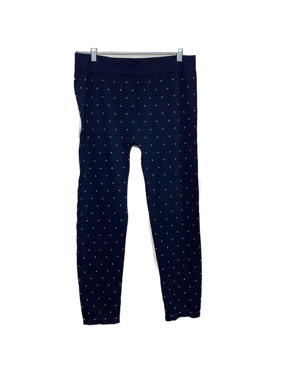 First Looks Leggings Womens L/XL Navy Blue Polka Dot High Waist Seamless Stretch